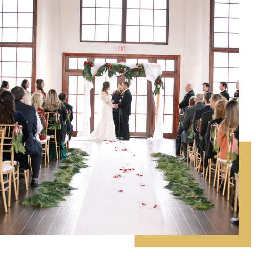 wedding floral arch with garland aisle runners