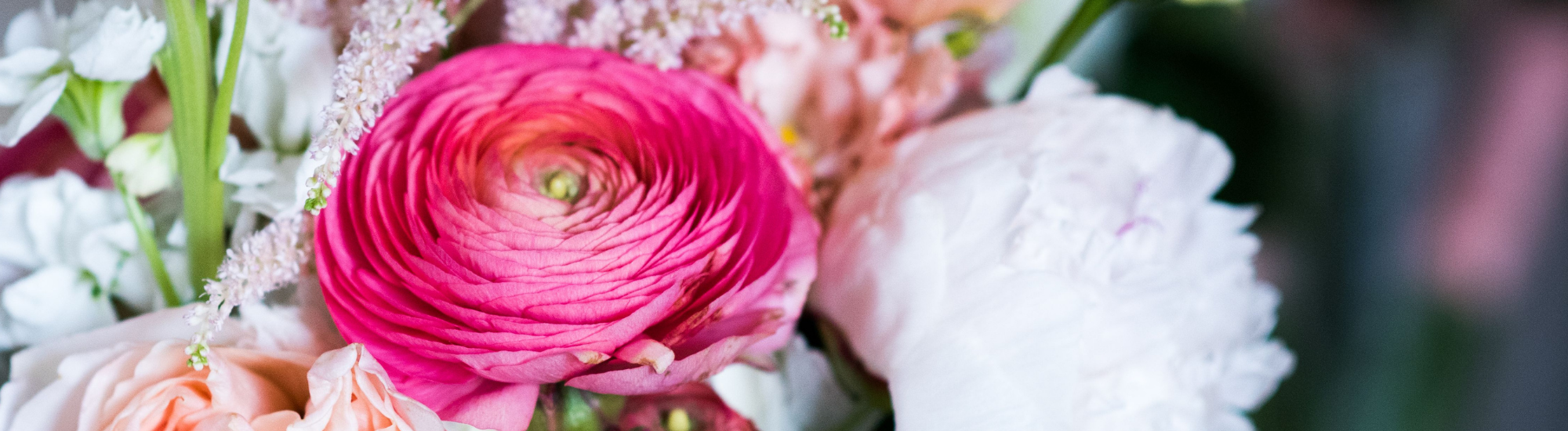 up-close view of wedding floral arrangement